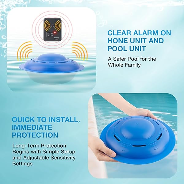 POOL ALARM FOR INGROUND & ABOVE GROUND POOLS, FLOATING POOL SAFETY ALARM WITH LOUD ALERT, ADJUSTABLE SENSITIVITY, EASY SETUP PROTECTION FOR KIDS AND PETS, POOL SECURITY SYSTEM, NAVY