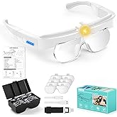 Magnifying Glasses with Lights, 5X 3.5X 2.5X 1.5X Flip-up Rechargeable Hands Free Headband Magnifying Glasses for Close Work 