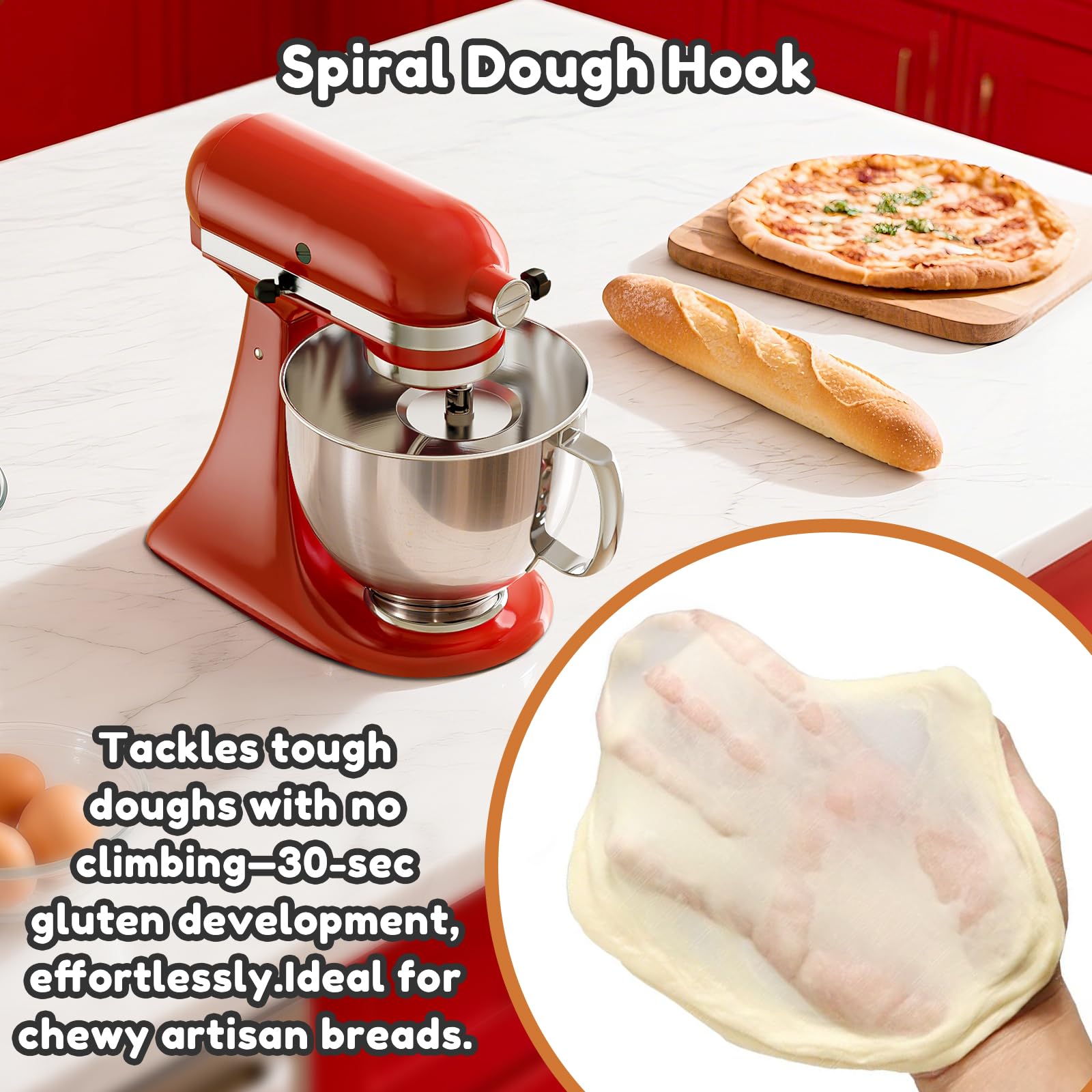 GVODE Stainless Steel Spiral Dough Hook for KitchenAid Stand Mixer, Bread Hook Attachment Fits 4.5-5 QT Mixing Bowl for Tilt-Head Stand Mixers, For KitchenAid Stand Mixer Accessories, Dishwasher Safe