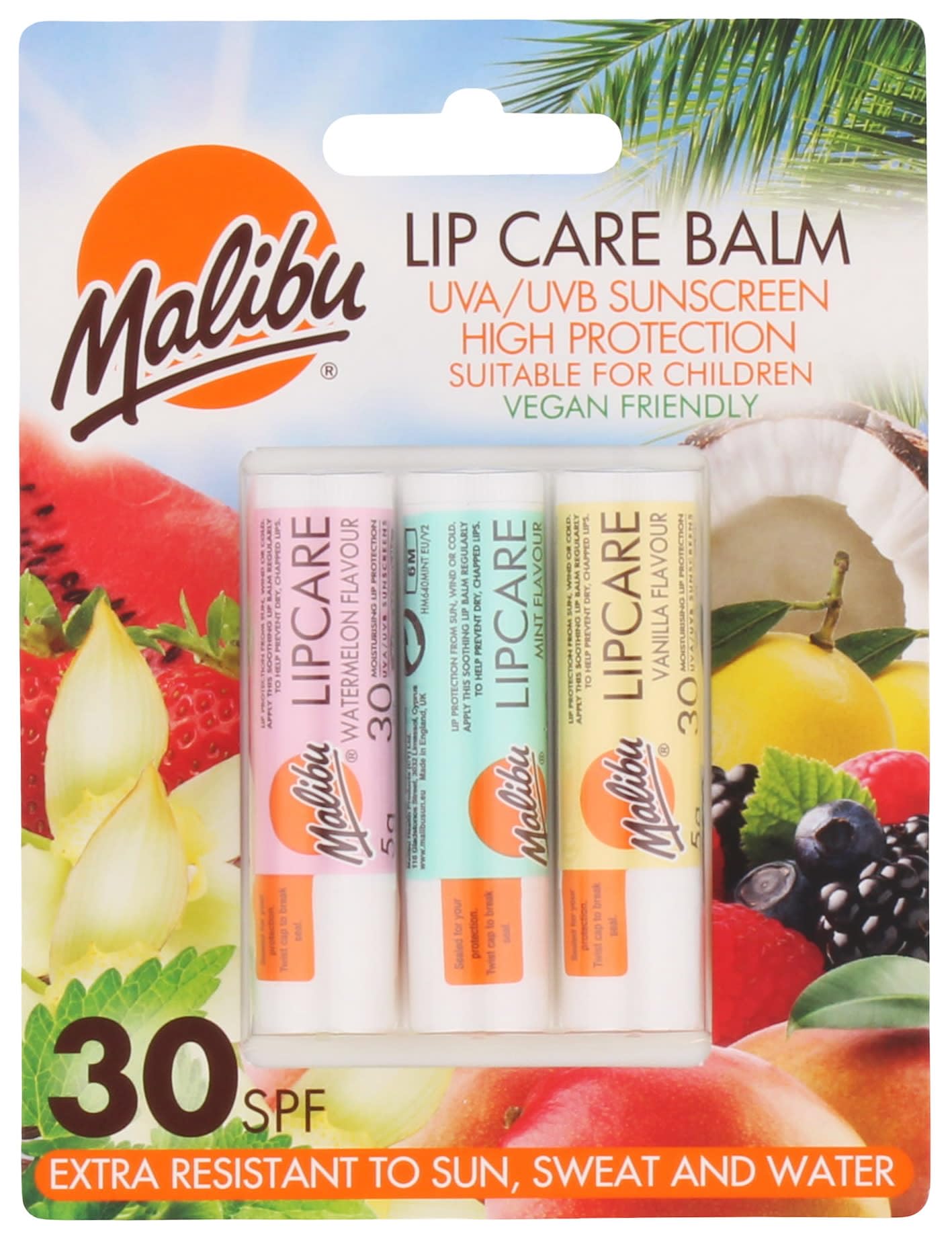 Malibu Sun SPF 30 Lip Balm Sunscreen, Watermelon, Mint and Vanilla, 3 x 5g, โ image 1
