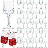 Pinkunn 50 Pcs 7 oz Plastic Vintage Wine Glasses Reusable Colored Goblets Patterned Drinking Water Glasses Cup Dishwasher Safe for Valentine's Day Wedding Reception Party Supplies (Transparent)