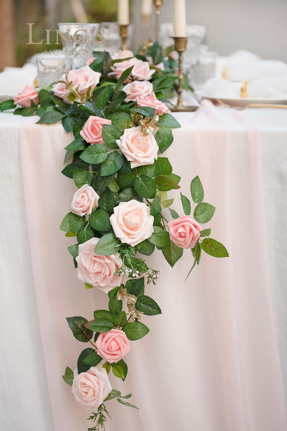 Ling S Moment Handcrafted 5ft Blush Pink Rose Floral Greenery Garland For Wedding Party Table Decorations Arch Florals Amazon Ca Home Kitchen