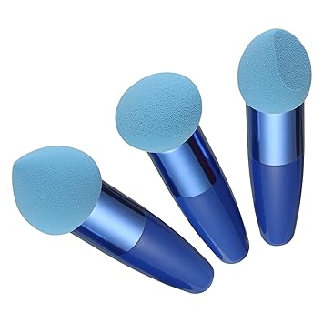 Rozia Complexion Sponges Mini Makeup Blender Sponge With Handle Flawless Smooth Powder Puffs Makeup Applicators, 3 Pieces