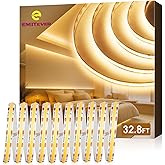 EMITEVER COB LED Strip Lights Warm White 32.8ft, 3000K 24V Dimmable Tape Light Premium High Density, 305LM+/ft, 4800LEDs, Ra 90+, 3W/FT, UL Listed for Cabinets, Shelves(Power Supply Sold Separately)