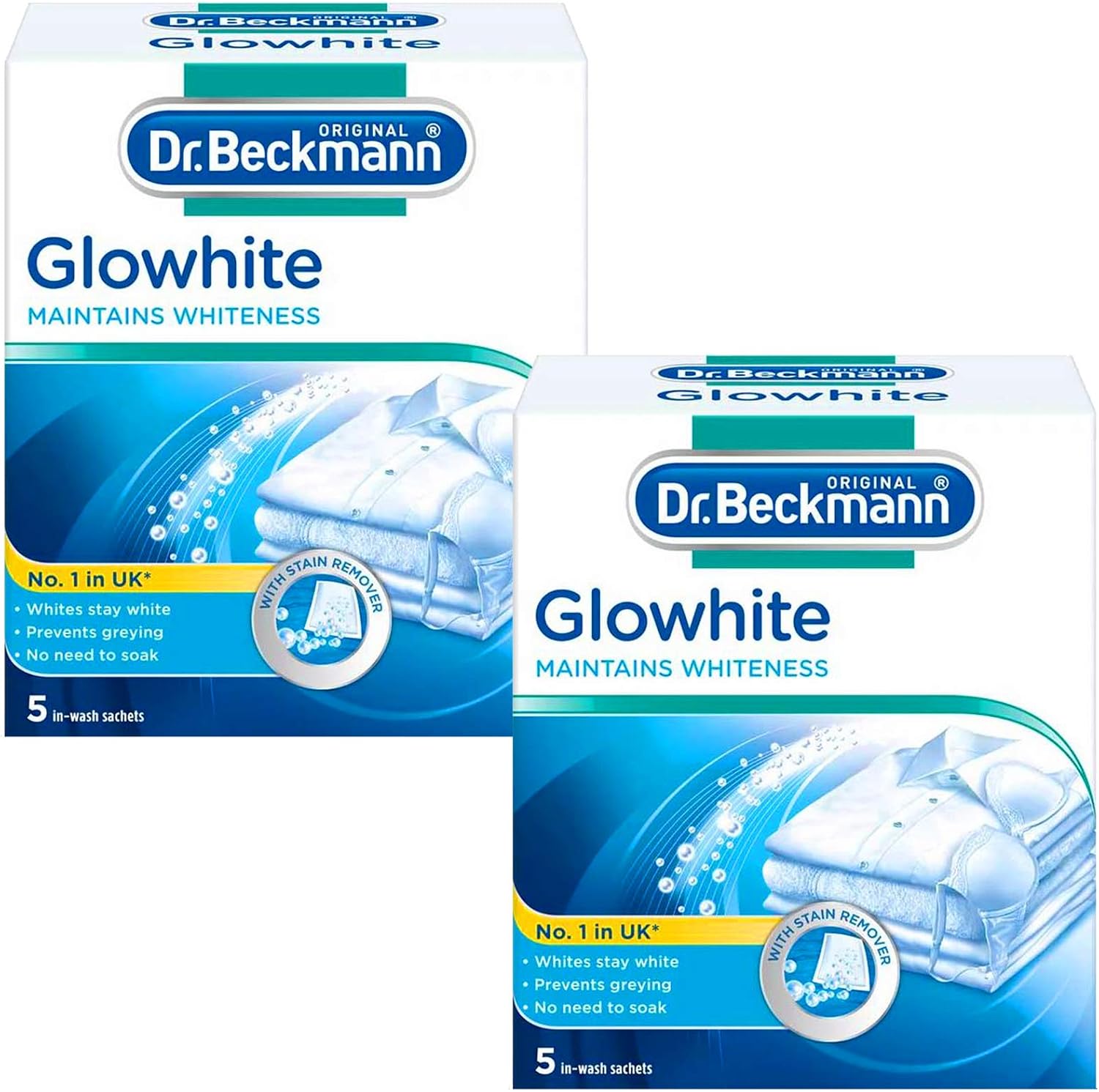 Dr Beckmann Glowhite Fabric Whitener with Stain Remover, 40 g 10 Count (Pack of 2), 40 g (Pack of 10)
