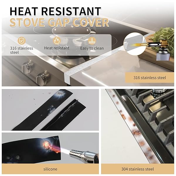 MOFINO STOVE GAP COVERS 316 STAINLESS STEEL,STOVE GAP FILLER,HEAT-RESISTANT OVEN SIDE GAP FILLER,BETWEEN STOVE AND COUNTER SLIDE IN RANGE TRIM KIT FOR KITCHEN,2 PACK (23.6″-26″ SILVER)