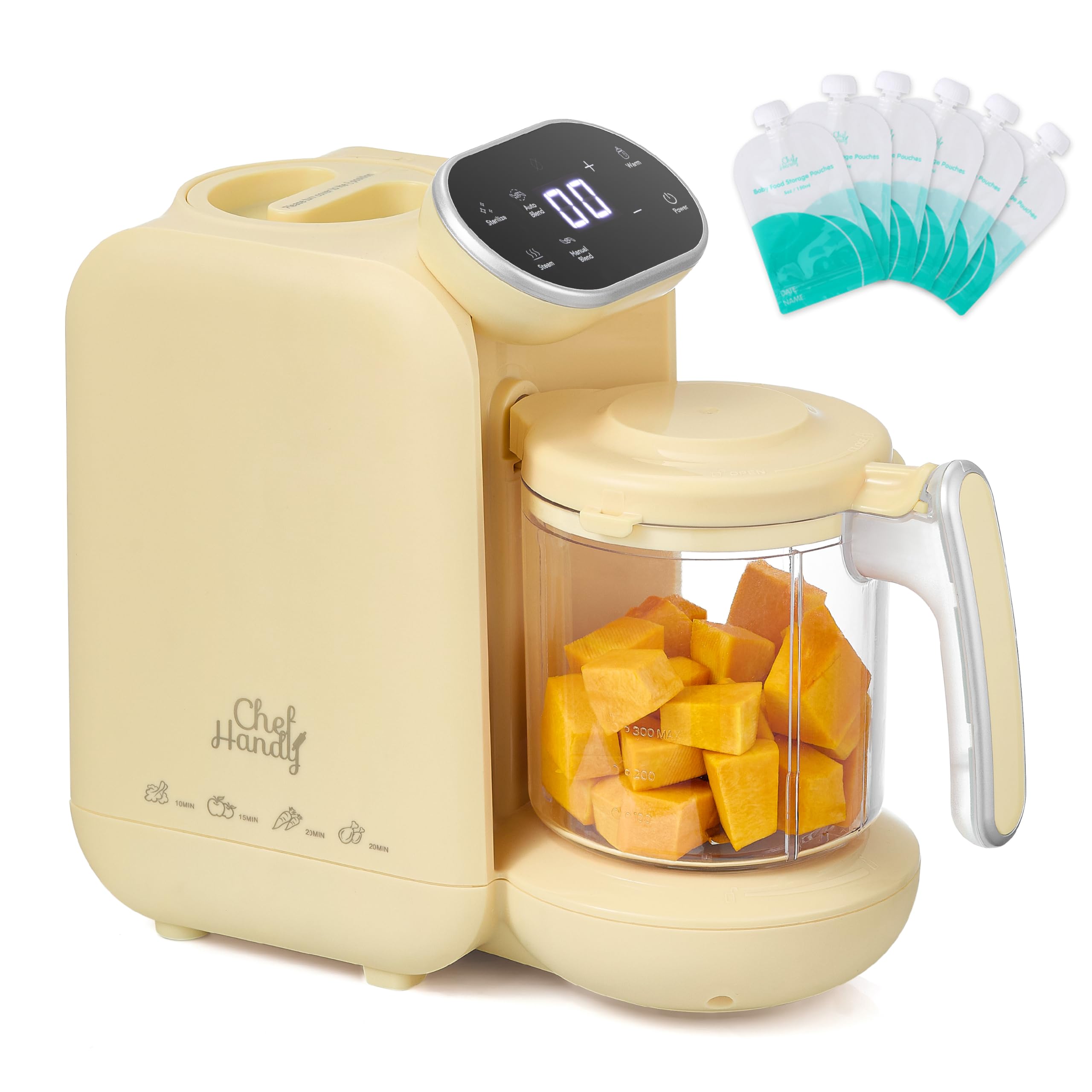 Photo 1 of Chefhandy Baby Food Maker, Steamer & Blender with Stainless Steel Basket, Puree Maker with Auto/Manual Blend, Bottle Warmer & Sterili-zer, Safe & Easy-to-Clean Compact Baby Food Processor (Yellow)