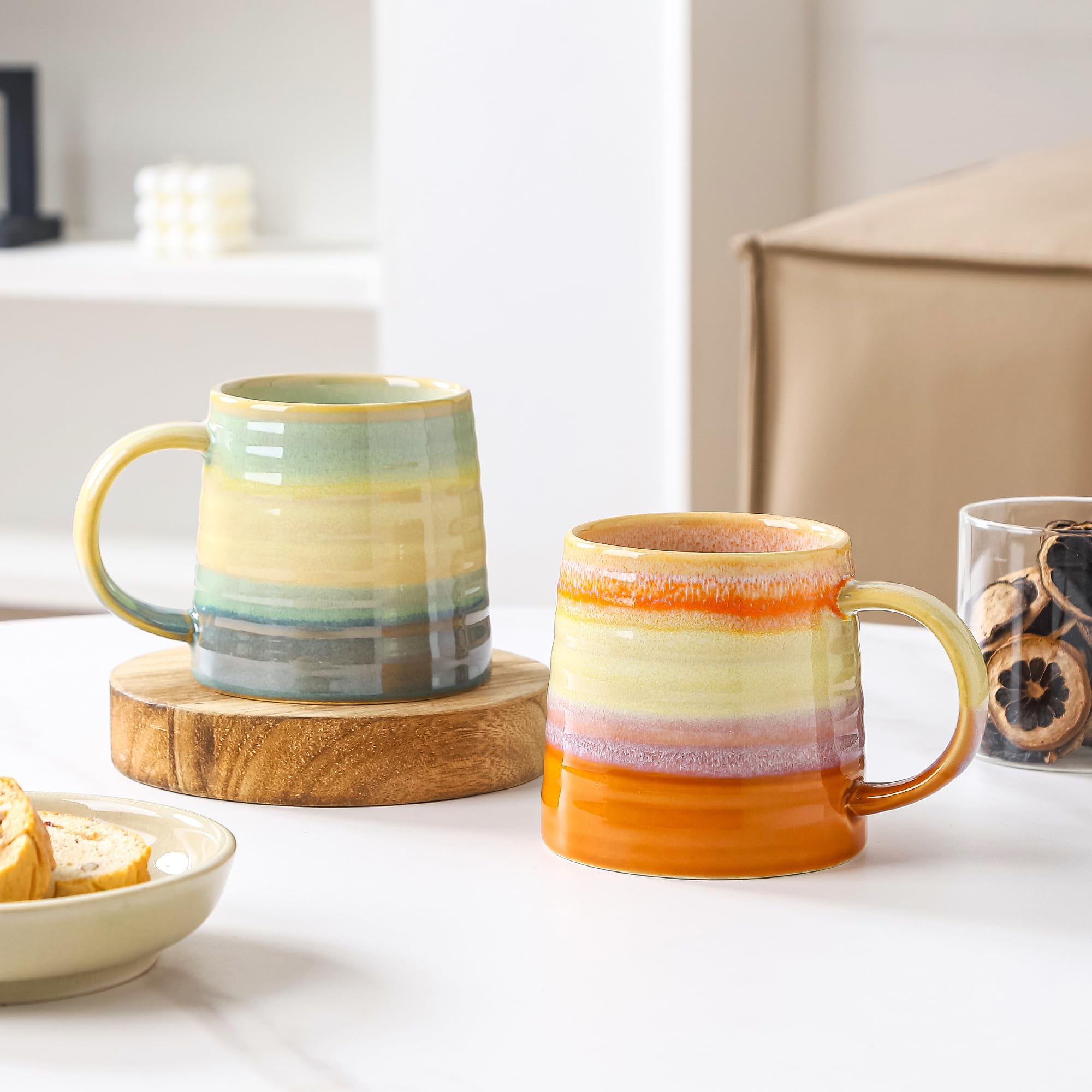 Large Ceramic Coffee Mug, Handmade Pottery Mugs, Tea Cups with Big Handle for Office and Home, 15.5 oz, Dishwasher and Microwave Safe (Orange)