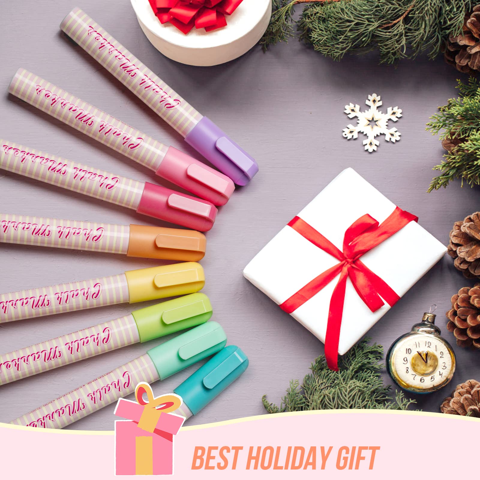 Pastel Chalk Markers Erasable for Chalkboard, Liquid Chalk Marker 8 Colors with 6mm Reversible Bullet & Chisel Tip, Dust Free Chalk Pens for Window, Blackboard, Whiteboard, Calendar, Mirror, Glass
