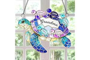 Mom Grandma Sea Turtle - Personalized Suncatcher Ornament for Her Custom Name Faux Stained Glass Window Hanging Decor Ocean T