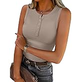 ANRABESS Tank Tops for Women Sleeveless Henley High Neck Summer Casual Ribbed Slim Shirts Racerback Beach Vacation Clothes