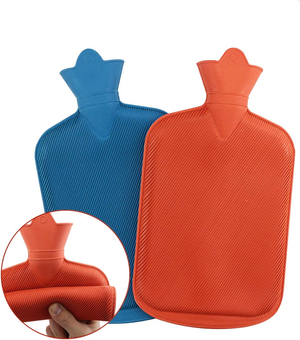 WTSHOP 2 pack Premium Simple Rubber 2L Hot Water Bag(an orange one and a blue one),Great for Pain Relief,Hot and Cold Therapy,Natural Rubber BPA FREE-Durable Hot Water Bottle: Health & Personal Care