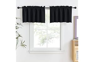 NICETOWN Kitchen Blackout Curtains for Small Window - Thermal Insulated Rod Pocket Privacy Window Tiers for Cafe Office Halloween Present (52" Wide x 18" Length, 2 Panels, Black)