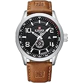 NAVIFORCE Sport Watches for Men Leather Band Waterproof Quartz Analog Wristwatch Easy to Read with Auto Date