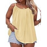 JOELLYUS Plus Size Tank Tops for Women Summer Casual Loose Pleated Spaghetti Strap Camisole Sleeveless Flowy Tunic Blouses
