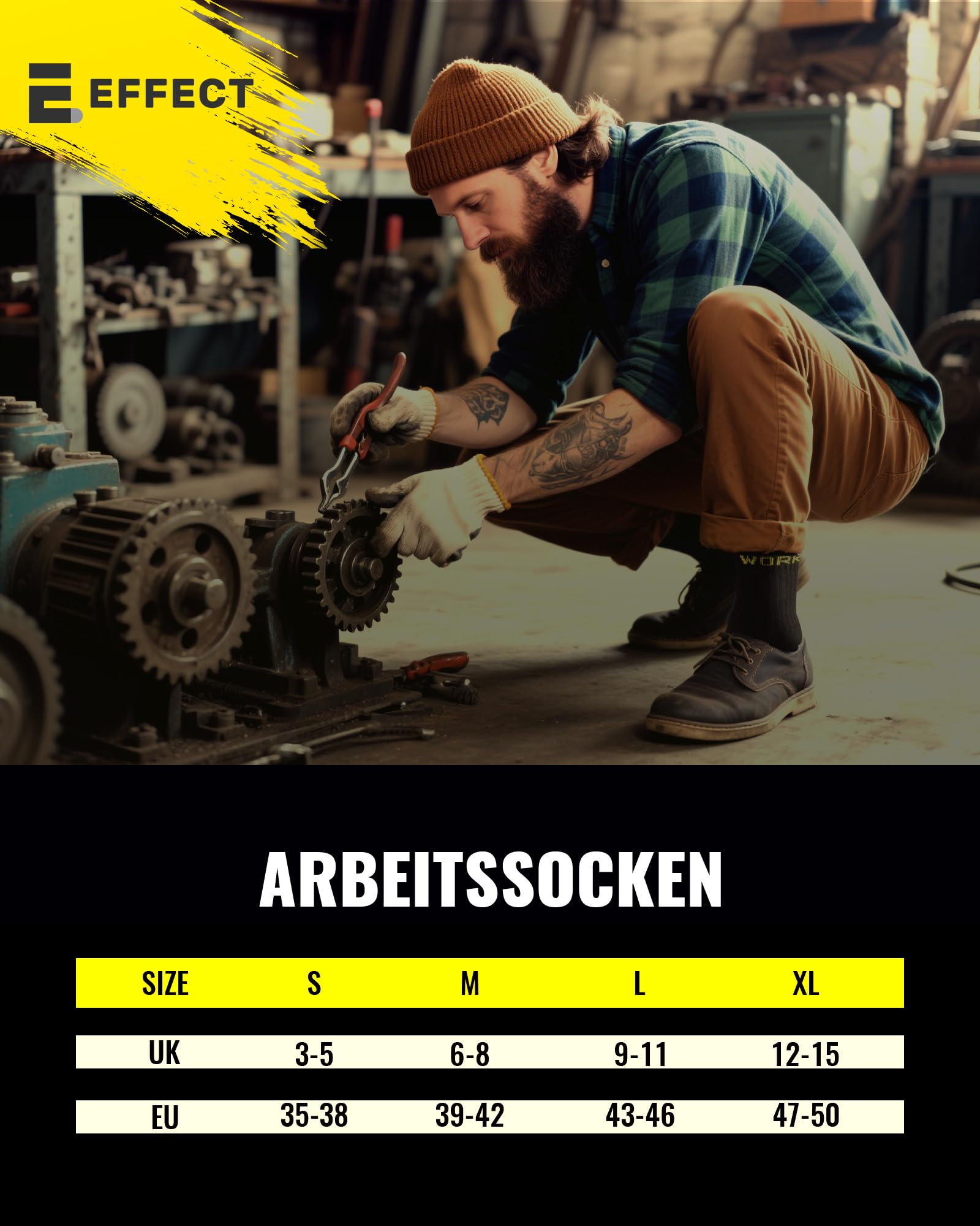 Effeet 10 Paar Arbeitssocken Herren Socken, Gepolsterte Verstärkte WORK Socken, Atmungsaktiv Funktionssocken mit Komfortbund, Lange Work Socks 9