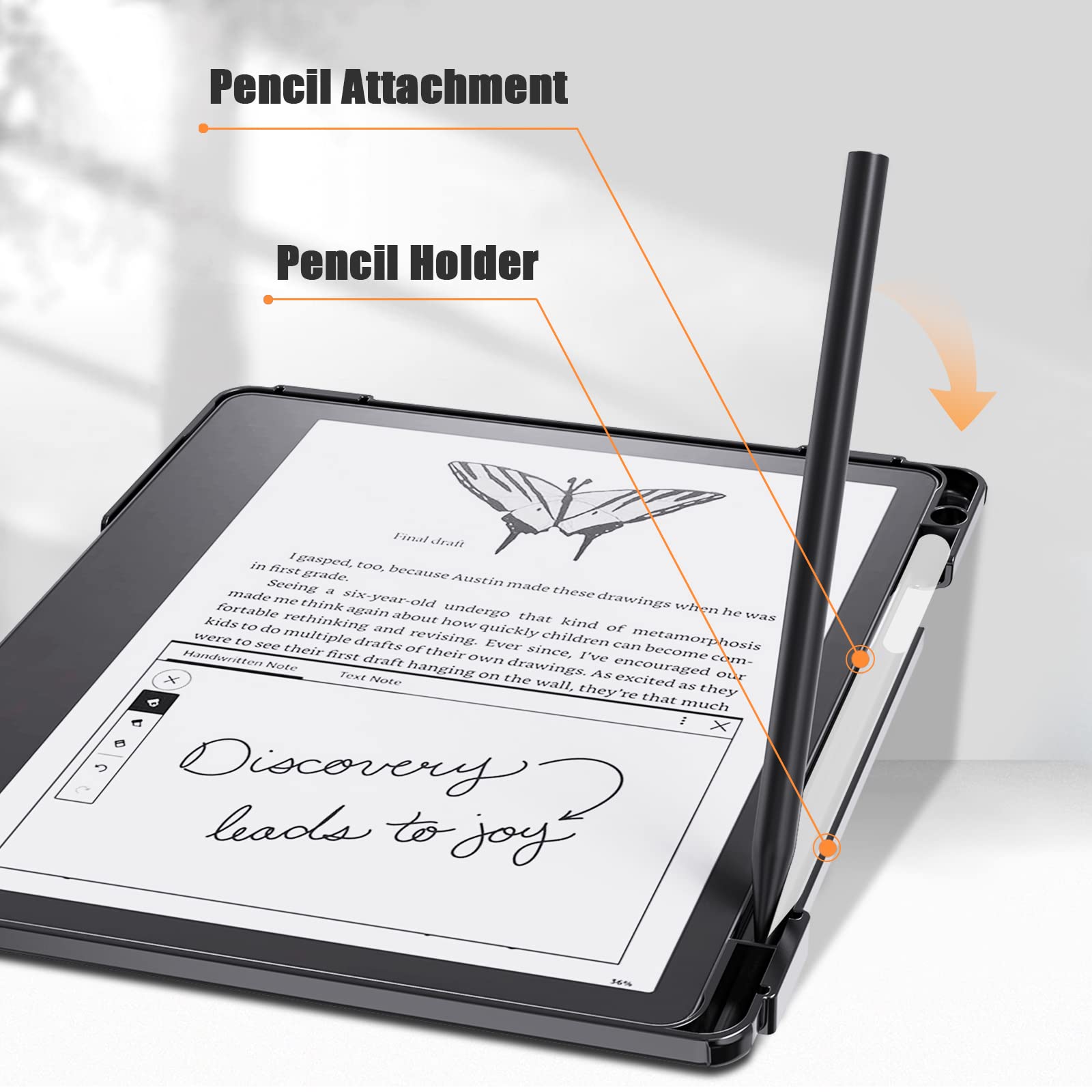 E NET-CASE Case for Kindle Scribe 10.2 inch 2024 & 2022 Released, Multi-Viewing 360 Degree Rotating Cover with Stand, Auto Sleep/Wake with Pen Holder, (Black)