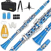 Bb Clarinet For Beginners Students B Flat Clarinet 17 Keys Clarinets with Case Stand Strap 2 Barrels 8 Mouthpiece Cushion Whi