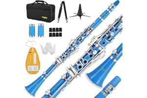 Bb Clarinet For Beginners Students B Flat Clarinet 17 Keys Clarinets with Case Stand Strap 2 Barrels 8 Mouthpiece Cushion Whi