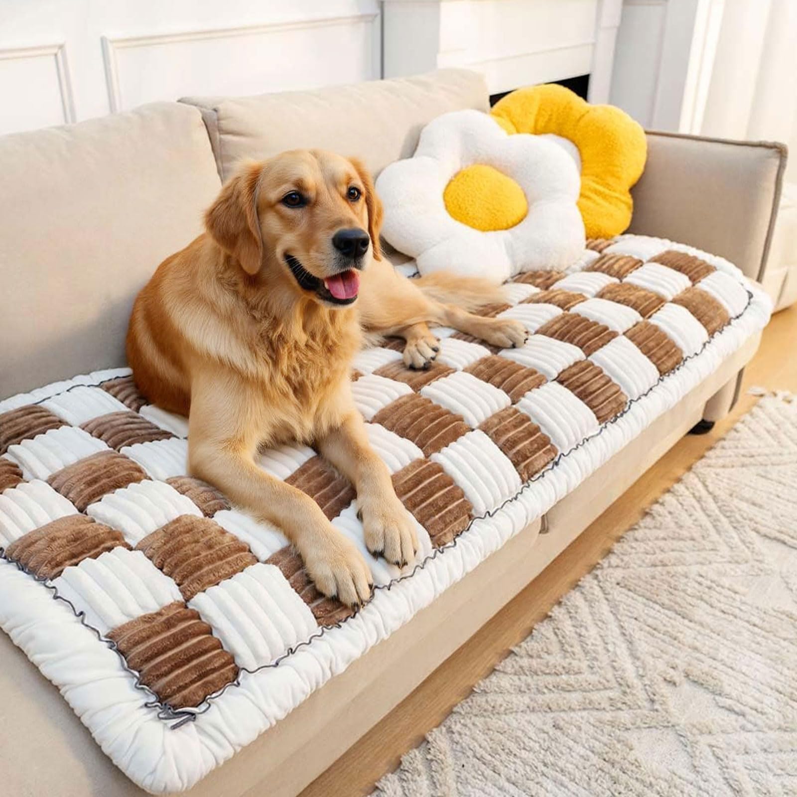 Thicken Plaid Sofa Cover 1 2 3 Seater, Universal Flannel Super Soft Non-Slip Corner Couch Cover L Shape Versatile Pet Bed Mat Chair Pads Sofa Slipcovers for Living Room Garden (Dark Coffee, 70*150cm)