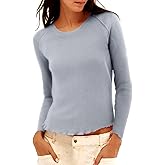 Imily Bela Womens Waffle Knit Long Sleeve T-Shirts Slim Fit Crew Neck Basic Tee 2025 Trendy Spring Summer Tops