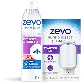 Zevo Flying Insect Spray &amp; Trap Bundle, 1 Bottle + 1 Base + 1 Cartridge | Kills Flies, Fruit Flies, Gnats, &amp; Mosquitoes, Includes Flying Insect Trap, Aerosol Spray + Plug-In Device