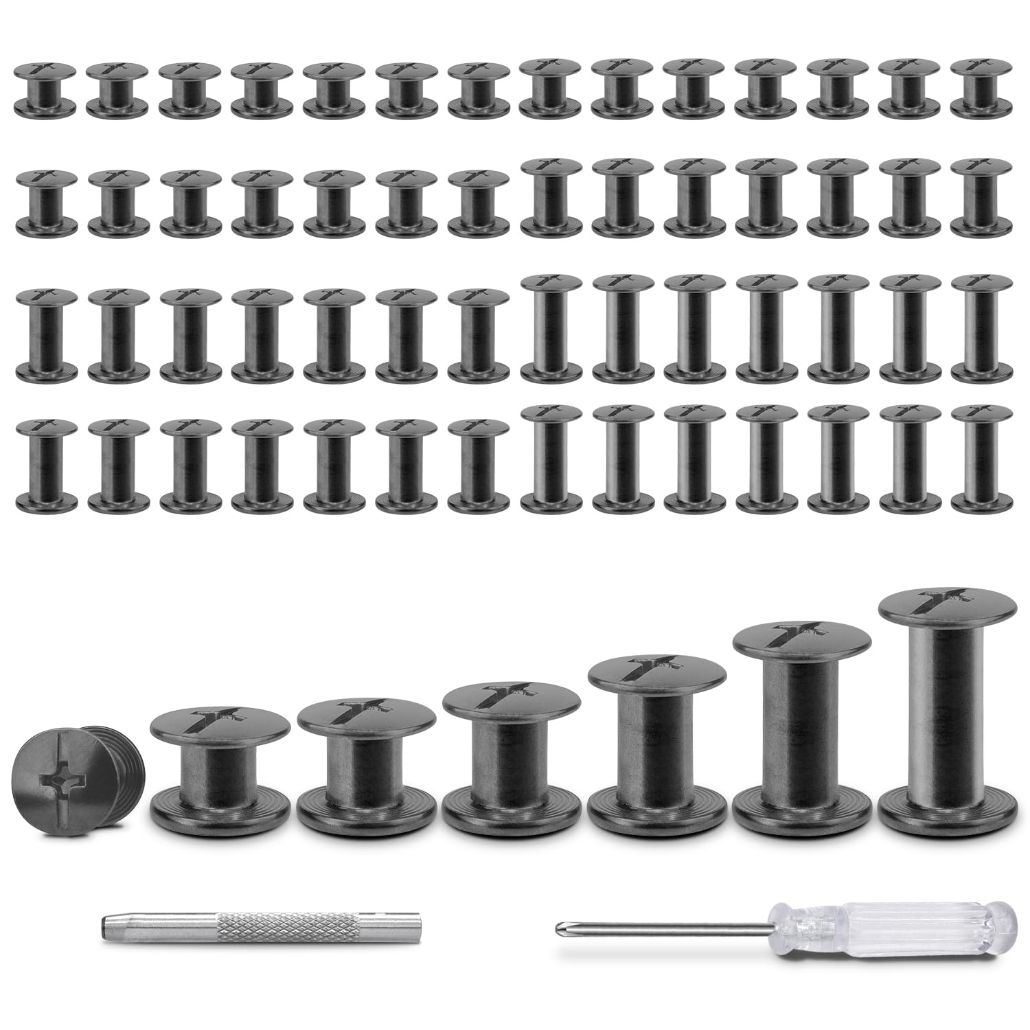 Photo 1 of 120 Sets Chicago Screws for Leather, Metal Repair Rivets Kit Assorted Chicago Binding Screw Rivets for Leather Crafting Belts Purses Bag Shoes Bookbinding (Gunmetal Black, M5 Size 4/5/6/8/10/12mm)
