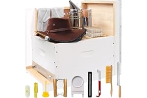 BeeTech Newest 8 Frame Bee Hive Boxes Starter Kit Hand Painted Includes Beekeeping Supplies Tools and Cowboy Bee Hat