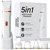 KINGTEE 5-in-1 Electric Bikini Trimmer for Women – IPX7 Waterproof Shaver, Cordless Body & Facial Razors for Women, Ceramic Blades, USB-C Rechargeable, Painless Hair Removal Kit (White)