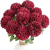 Floroom 12pcs Burgundy Faux Silk Mums Artificial Flowers Bulk Fake Chrysanthemums with Stems for DIY Wedding Table Centerpieces Floral Arrangements Vase Fillers Home Decorations