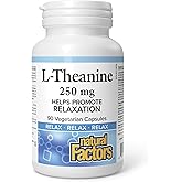 Natural Factors L-Theanine 250 mg, 90 vegetarian capsules, Helps Promote Relaxation, One-per-Day, Non-Drowsy, Proudly Canadia