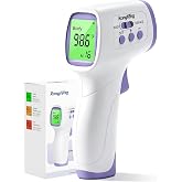 Rongfeng Non‑Contact Forehead Thermometer, 1‑Sec Infrared Thermometer for Baby Kids Adults, Fever Alarm with 3‑Color Backlight, 32‑Memory, Body &amp; Surface Mode, &deg;F/&deg;C Switch, FDA Cleared