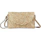 LUI SUI Straw Clutch Purse Bags for Women Summer Beach Purse Woven Straw Shoulder Bags Beach Clutch Bags