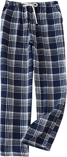 Amazon Co Jp Wonderbabe パジャマパンツ メンズ 綿 麻 部屋着 ルームウェア 薄手 通気吸汗 チェック柄 ナイトウェア ルームウェアパンツ パジャマ下だけ ズボン 春夏 ネイビー M 服 ファッション小物