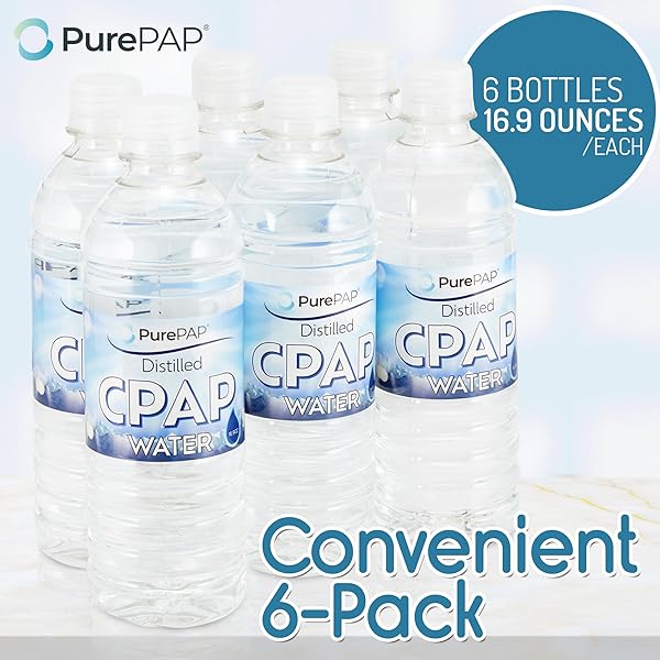 PUREPAP PURE DISTILLED CPAP WATER – 6-PACK OF 16.9OZ BOTTLES DISTILLED WATER – TRAVEL CPAP WATER FOR CPAP MACHINE HUMIDIFIER