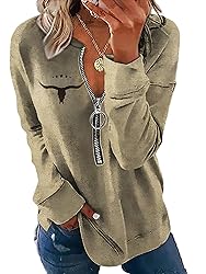 TIAFORD Women's Half Zip Cow Print Sweatshirt Long