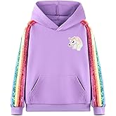 WELAKEN Unicorn Sweatshirt for Girls & Kids Pullover Hoodie with Rainbow Sequin Trim