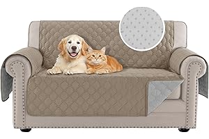 PrinceDeco Love Seat Couch Covers for Dogs Quilted Loveseat Cover Furniture Protector Non-Slip Rubber Backing Water Resistant for 2 Cushion Couch Seat Width to 48"(Loveseat, Taupe)