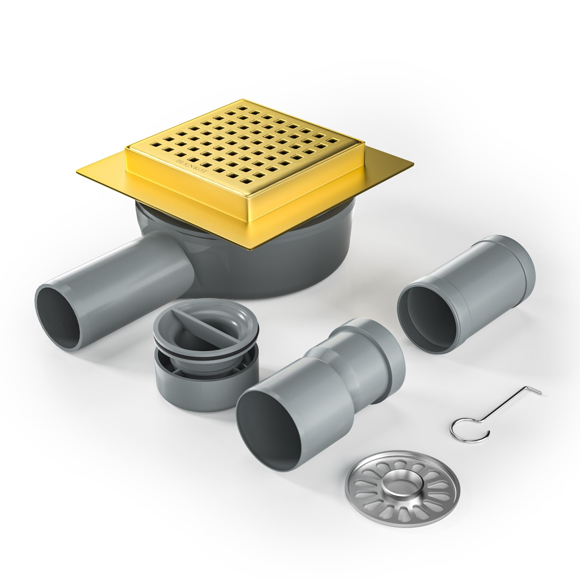 Bernkot Duschrinne Quadrat 10 * 10cm, 360° Siphon mit Geruchsstop und Haarsieb Edelstahl Ablaufrinne Bodenablauf Duschablauf sehr flach DN50 DN40，Gold