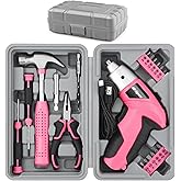 Hi-Spec Cordless Electric Screwdriver, Power Screw Driver Set with Pink Compact Tool Kit for Small Repair and Maintenance- Ideal Housewarming Gift,19 Piece