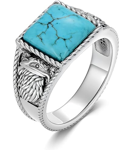 DOLIOX Genuine Square Turquoise Rings for Men 925 Sterling Silver