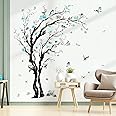 decalmile Large Watercolor Tree Wall Decals Blue Flower Branch Wall Stickers Living Room Bedroom Kitchen Wall Decor(H:63/48 I