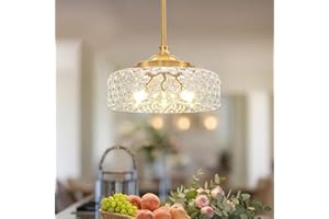 Vintage Pendant Light, Brushed Gold Pendant Lights Kitchen Island with Hammered Glass Shade, Hanging Ceiling Penant Lighting 