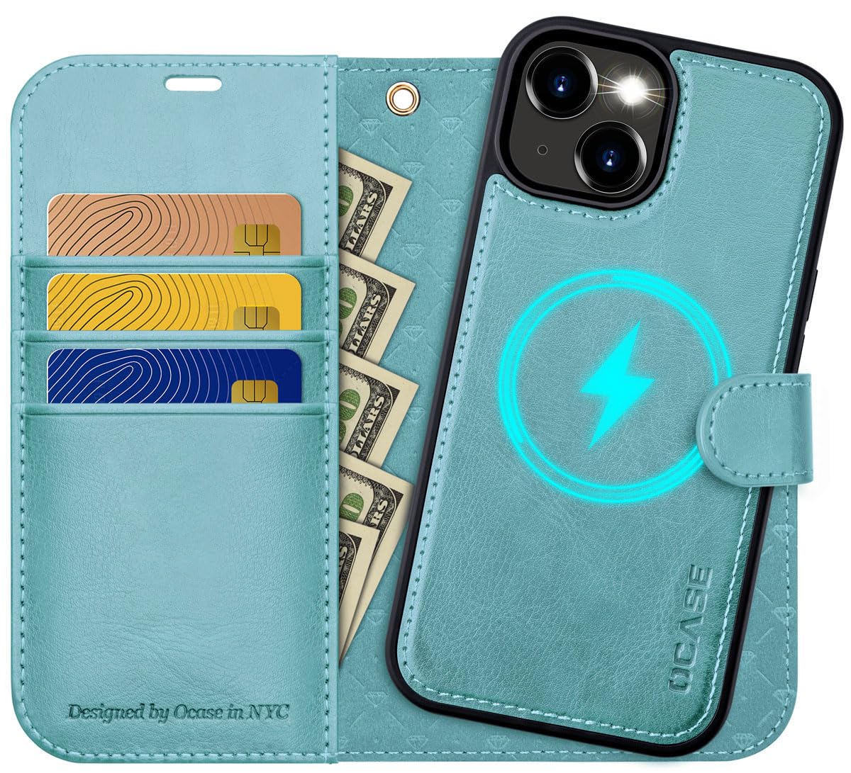 OCASE for iPhone 15 Plus Detachable Case, Magnetic Removable 2 in 1 Flip PU Leather Wallet Case with[Kickstand][RFID Blocking][Card Holder] Shockproof Phone Cover,Ice Blue — image 1