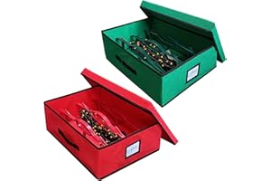 EDSRDUS Christmas Holiday Light Storage Box - Non-woven FABRIC, with 3 Light Storage Wraps, Lights Organizer Container Reinforced Stitched Handles（light string not included）