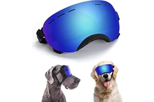 OUTAMATEUR Large Dog Sunglasses Dog Goggles Pet Glasses Pet Eyewear with Adjustable Strap, Medium Large Dog Swimming Skating Glasses UV Proof Windproof Dustproof (Black) (Blue)