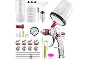 HVLP Spray Gun with 650ml Mixing Cup& 10x Disposable Cups, 1.4/1.7/2.0/2.5mm Nozzles, Paint Gun Automotive Gravity Feed Kit w