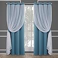 TOWN & COUNTRY LUXE Talia Double Layer Indoor Curtains, Sheer and Room Darkening Blackout, Grommet Top, Energy Efficient, 2-Pack Set, 52"x108", Turquoise