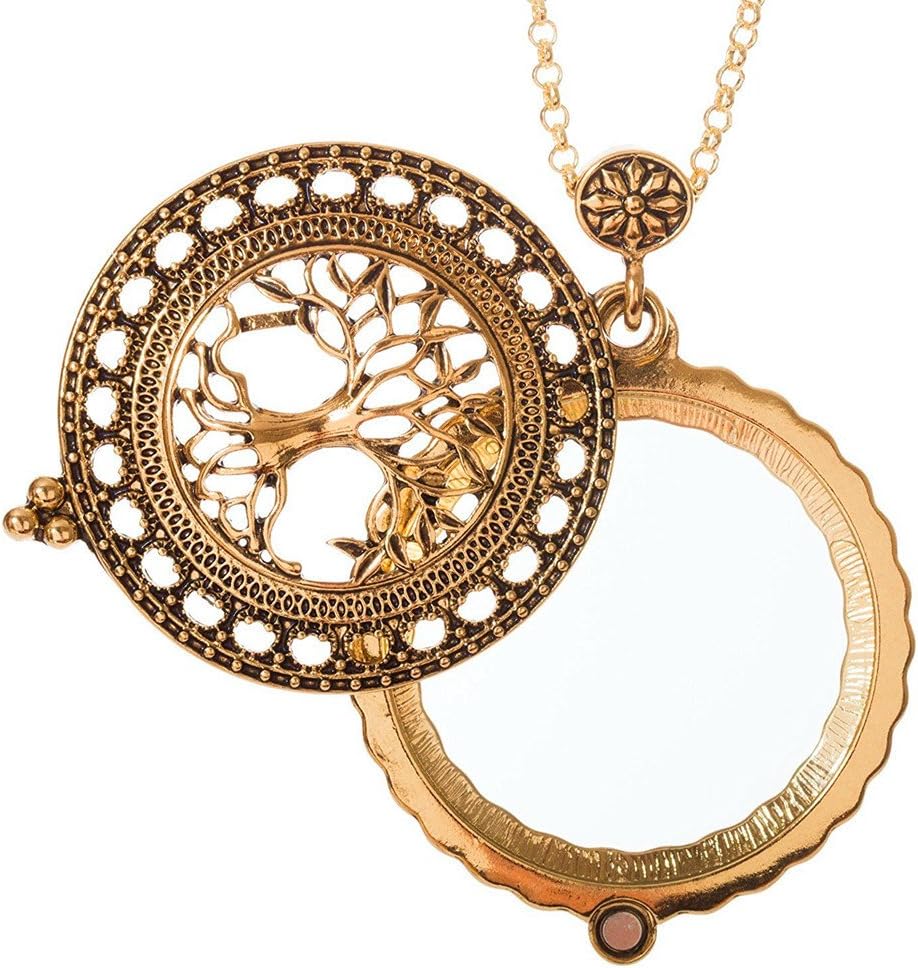 Elegant Tree of Life Filigree Antiqued Gold Tone Reading Magnifying Glass Magnifier Pendant Necklace