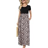 Supnier Women's Long Sleeve Maxi Dress – Floral/Leopard Print With Pockets & Elastic Waist